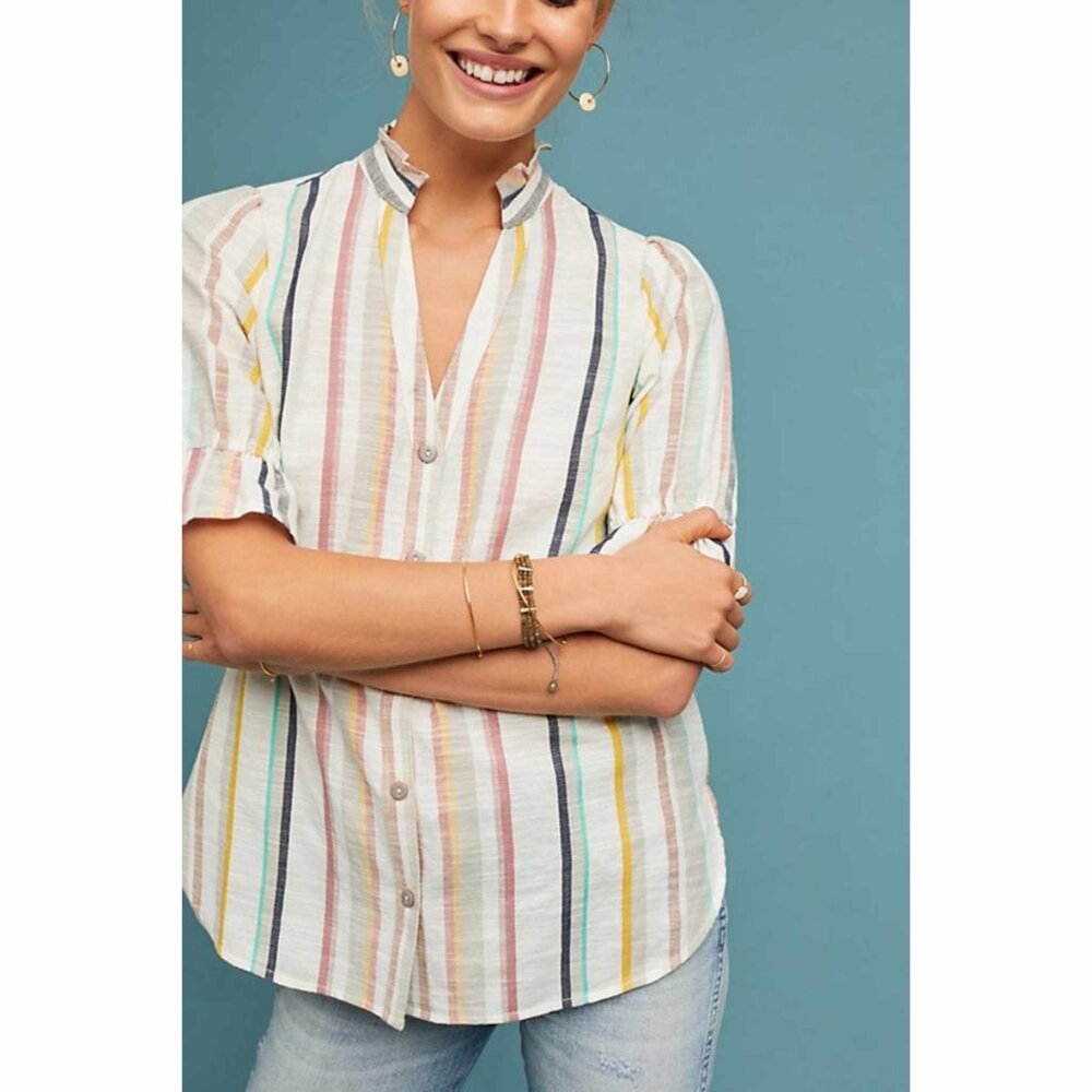 Anthropologie for Maeve Alisa Striped Buttondown :: Red Motif :: Sz 10